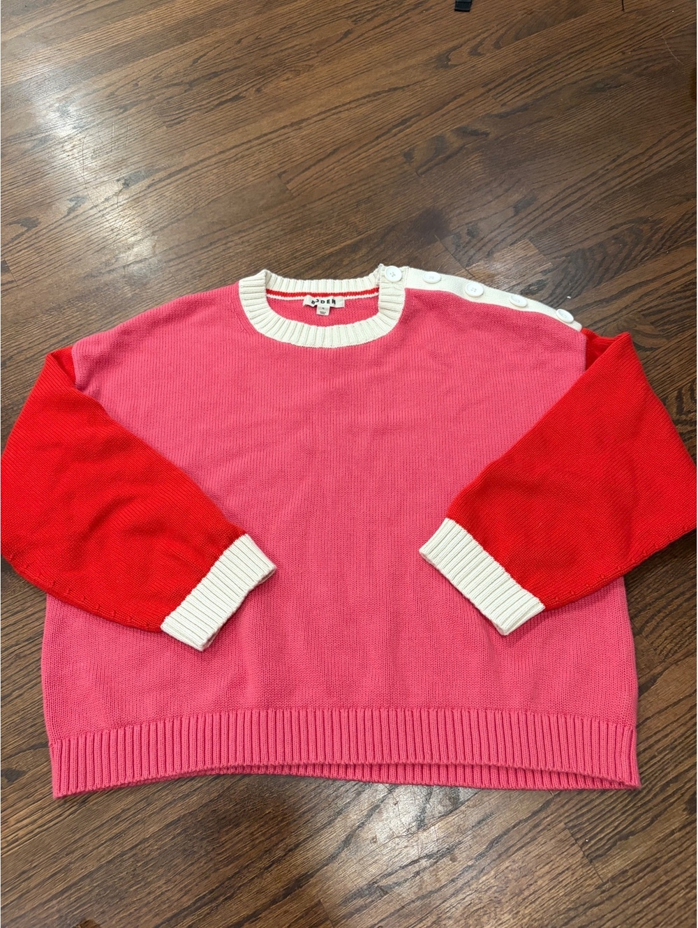 Boden Colorblock Button Shoulder Sweater XL Pink Red White